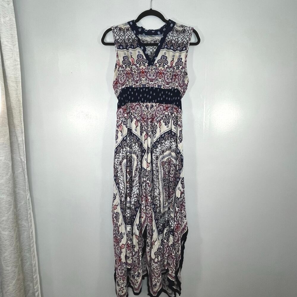 Bila Women Midi Dress Floral Multicolor Boho Rayon Beach Size M Asymmetric Hem - Picture 1 of 12